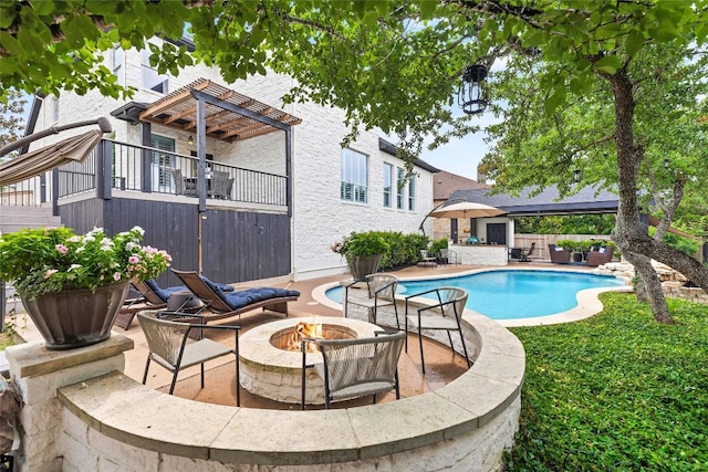 291 Torrington Dr, Austin, TX 78737 - view of pool with an outdoor fire pit, a patio area, and a gazebo