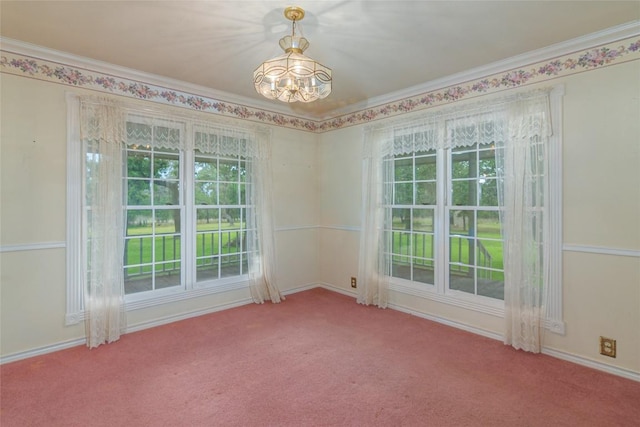 2981 Vivroux Ranch Rd, Seguin, TX 78155 - carpeted spare room featuring a chandelier and crown molding
