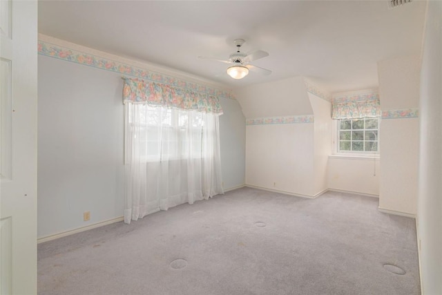 2981 Vivroux Ranch Rd, Seguin, TX 78155 - empty room with ceiling fan, carpet flooring, and lofted ceiling