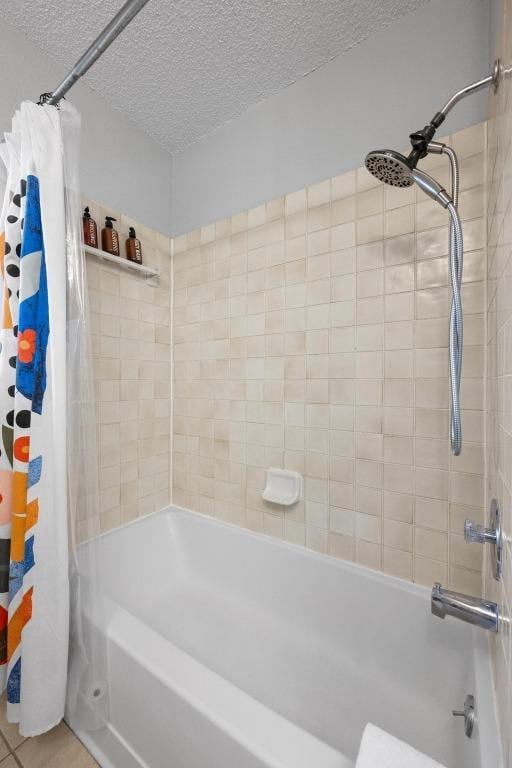 8406 Copano Dr, Austin, TX 78749 - full bathroom with a textured ceiling and shower / tub combo with curtain
