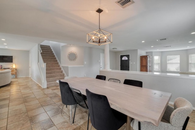 1511 Rhapsody Ridge Dr, Cedar Park, TX 78613 - dining area with stairs, recessed lighting, a chandelier, and light tile patterned floors