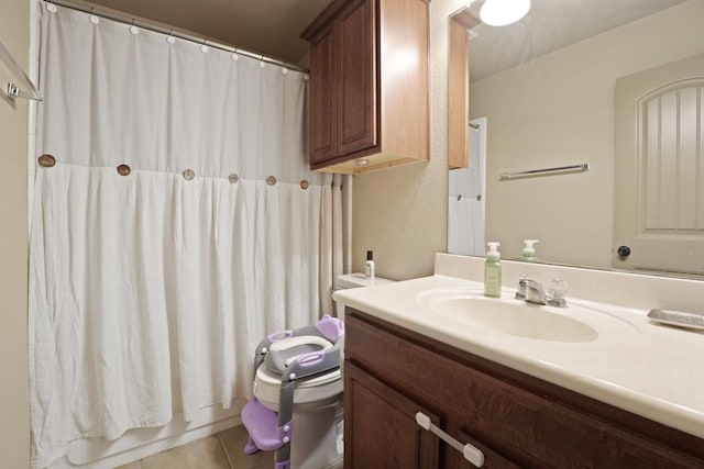 11012 Short Springs Dr, Austin, TX 78754 - bathroom with vanity, tile patterned flooring, and curtained shower