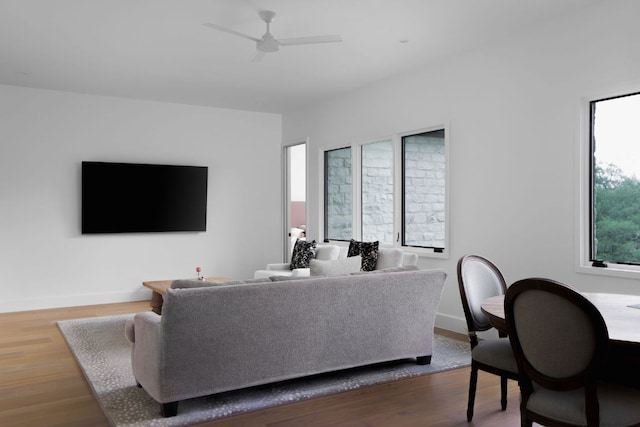 4100 Mcbrine Pl, Austin, TX 78746 - living room with a ceiling fan and wood finished floors