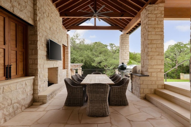 4100 Mcbrine Pl, Austin, TX 78746 - view of patio with an outdoor kitchen, outdoor dining area, and a gazebo