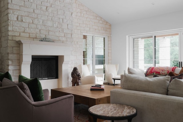 4100 Mcbrine Pl, Austin, TX 78746 - living room featuring lofted ceiling and a fireplace