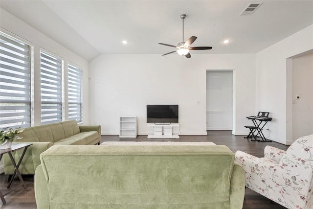 817 Clear Spring Ln, Leander, TX 78641 - living area featuring a ceiling fan, dark wood finished floors, and recessed lighting