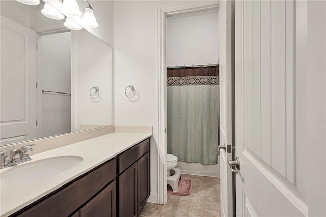 817 Clear Spring Ln, Leander, TX 78641 - full bathroom featuring vanity, tile patterned flooring, and shower / tub combo with curtain