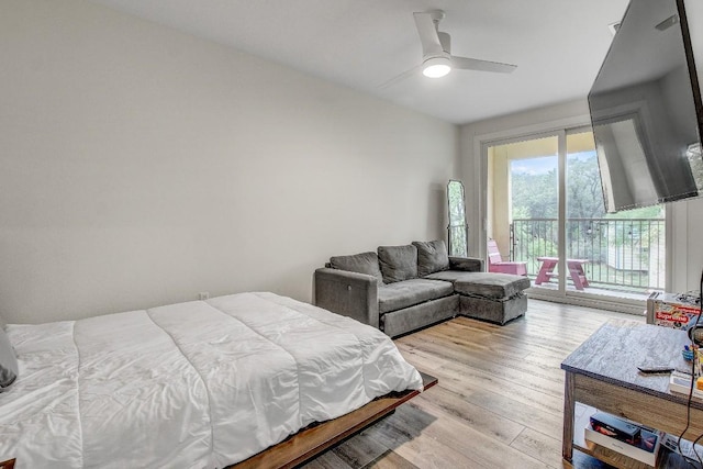 11300 Lake Dr, Austin, TX 78748 - bedroom featuring access to exterior, light wood-style floors, and a ceiling fan