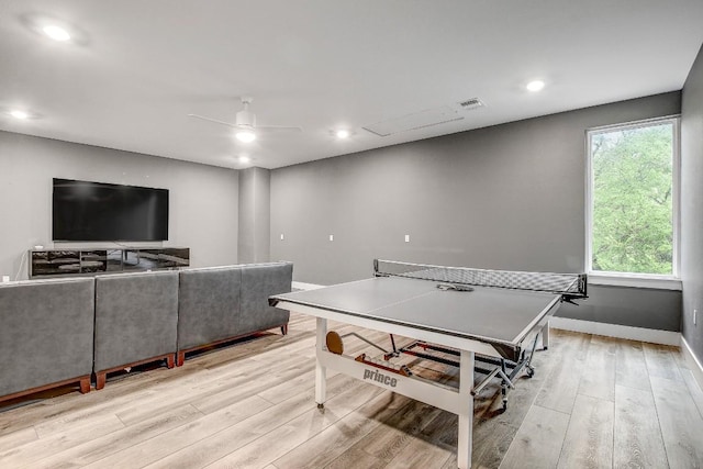 11300 Lake Dr, Austin, TX 78748 - game room featuring light wood-type flooring, ceiling fan, and recessed lighting
