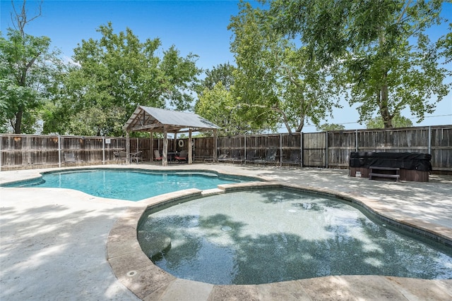 2308 Flite Acres Rd, Wimberley, TX 78676 - view of swimming pool featuring a gazebo, a patio, and a fenced backyard