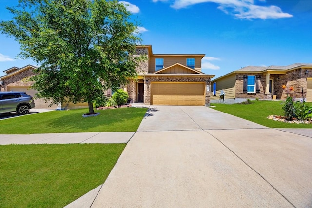 9207 Sandyford Ct, Killeen, TX 76542 - view of front facade with brick siding, driveway, a front lawn, and an attached garage