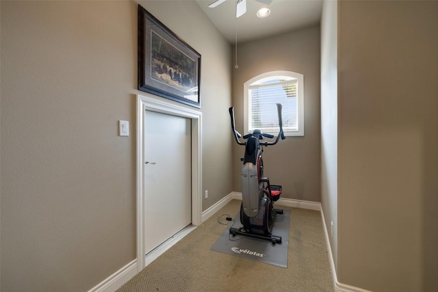 117 Bella Cima Dr, Austin, TX 78734 - exercise room featuring ceiling fan and carpet flooring