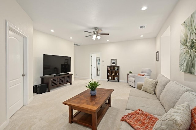 13410 Saddle Back Pass, Austin, TX 78738 - living area with recessed lighting, light carpet, and a ceiling fan