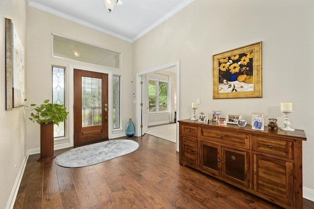13410 Saddle Back Pass, Austin, TX 78738 - foyer featuring dark wood finished floors and crown molding