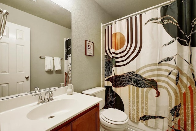 106 Wild Plum, San Marcos, TX 78666 - bathroom with a textured wall, vanity, and a shower with shower curtain