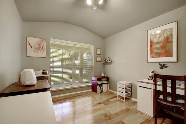106 Wild Plum, San Marcos, TX 78666 - office area featuring vaulted ceiling and light wood-type flooring