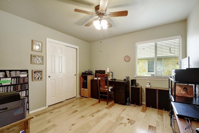 106 Wild Plum, San Marcos, TX 78666 - office with light wood-style floors and a ceiling fan