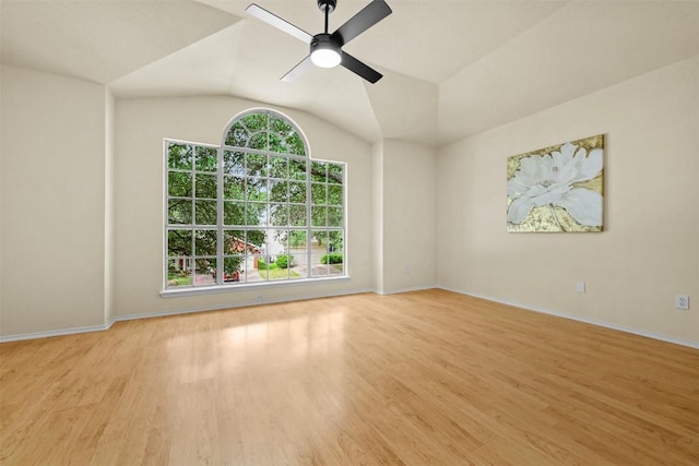 3528 Ruby Red Dr, Austin, TX 78728 - empty room featuring a ceiling fan, wood finished floors, and vaulted ceiling