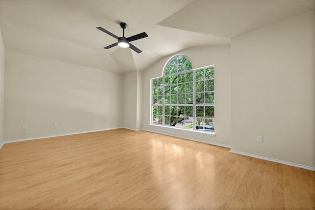 3528 Ruby Red Dr, Austin, TX 78728 - empty room featuring ceiling fan, light wood-style floors, and vaulted ceiling