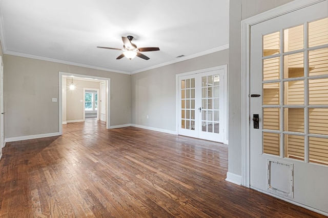1414 E 4th St, Lampasas, TX 76550 - unfurnished room with a ceiling fan, french doors, ornamental molding, and wood finished floors