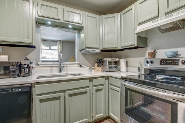 1624 Aquarena Springs Dr Unit B115, San Marcos, TX 78666 - kitchen with electric stove, dishwasher, under cabinet range hood, and light countertops