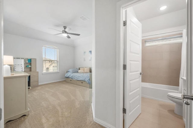 913 Landing Ln, Leander, TX 78641 - bedroom featuring a ceiling fan and light colored carpet