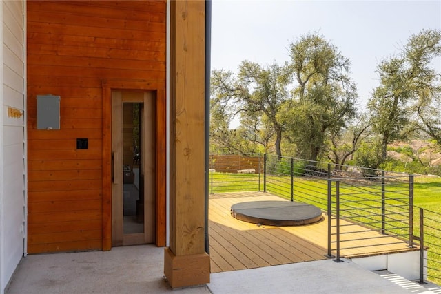4100 Peak Look Out Dr, Austin, TX 78738 - doorway featuring wood walls and carpet flooring