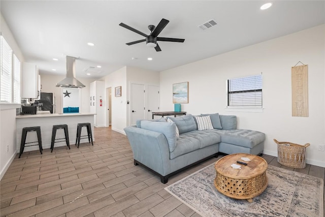 4100 Peak Look Out Dr, Austin, TX 78738 - living area featuring ceiling fan, light wood-style floors, and recessed lighting