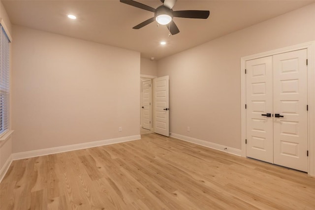 103 Periwinkle Ln, Bastrop, TX 78602 - spare room with a ceiling fan, light wood-type flooring, and recessed lighting