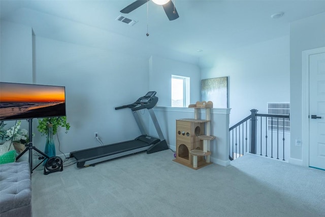 126 Periwinkle Ln, Bastrop, TX 78602 - exercise area with carpet floors and a ceiling fan