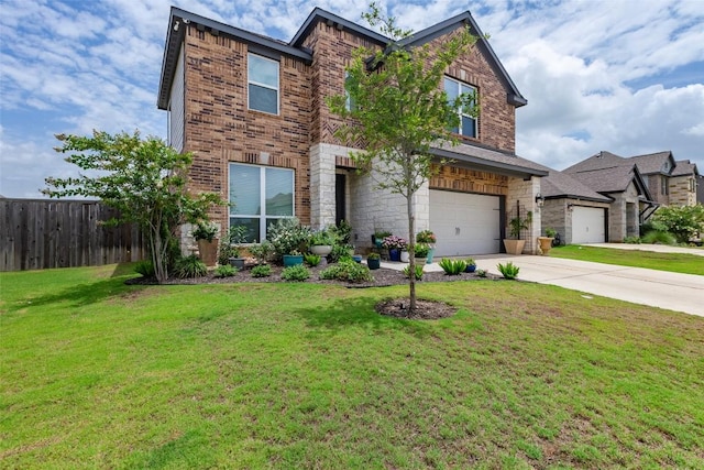 126 Periwinkle Ln, Bastrop, TX 78602 - view of front of home featuring driveway, brick siding, and an attached garage