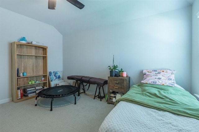 126 Periwinkle Ln, Bastrop, TX 78602 - carpeted bedroom with vaulted ceiling and a ceiling fan