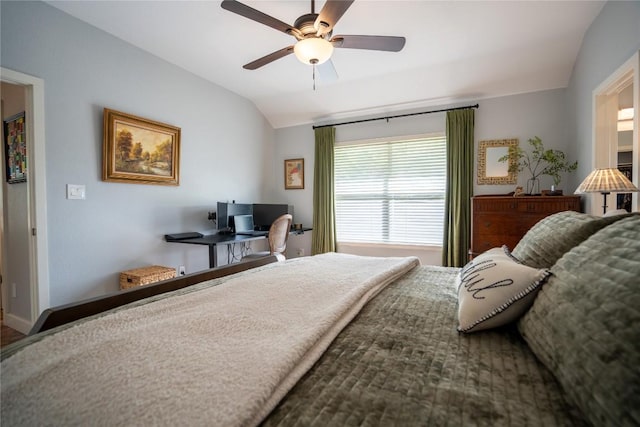 1410 Sherry Dr, Taylor, TX 76574 - bedroom featuring lofted ceiling, an office area, and a ceiling fan