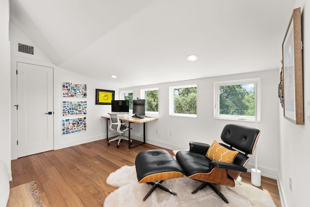 606 Augusta Ave Unit 1, Austin, TX 78703 - office with wood finished floors, recessed lighting, and vaulted ceiling