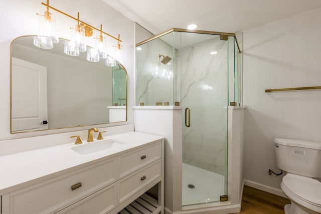106 Heron, Highland Haven, TX 78654 - full bath with vanity, a marble finish shower, and wood finished floors