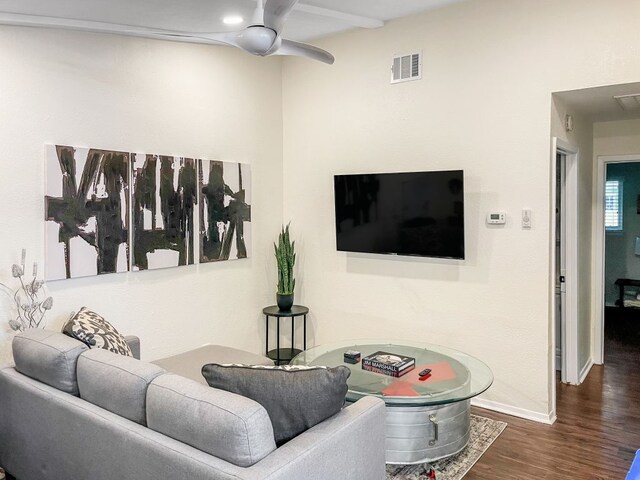 6100 Calmar Cv, Austin, TX 78721 - living room featuring wood finished floors and a ceiling fan