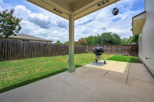 207 Presidio Dr, Leander, TX 78641 - fenced backyard featuring a grill and a patio area