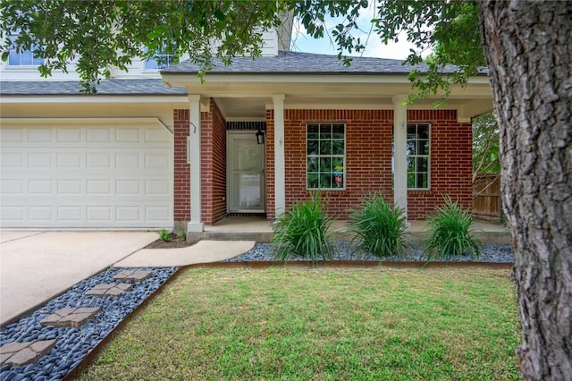 207 Presidio Dr, Leander, TX 78641 - view of front facade featuring brick siding, driveway, a front yard, and a porch