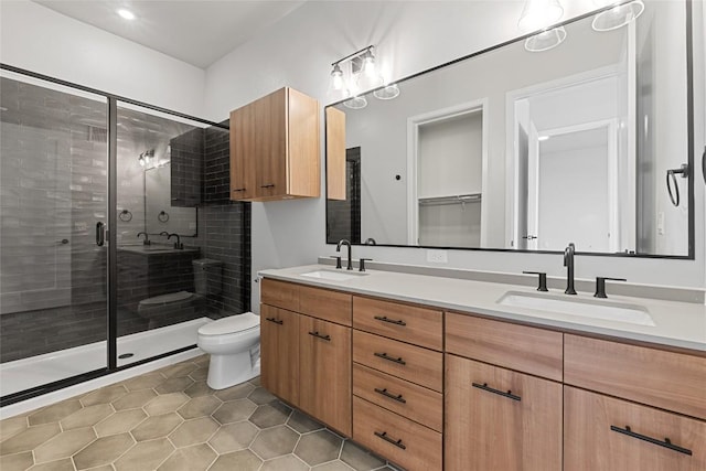 4510 Terry-O Ln Unit 415, Austin, TX 78745 - bathroom with tile patterned floors, double vanity, and a shower stall