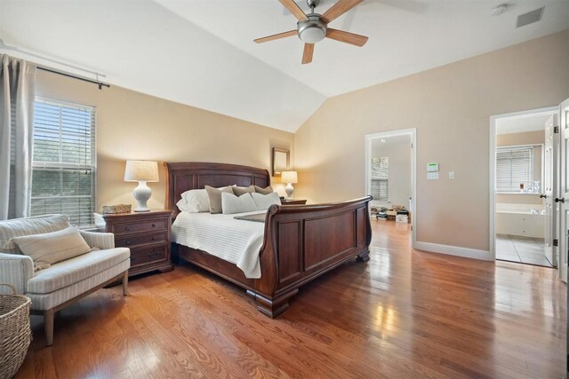 1215 Boerne Dr, Cedar Park, TX 78613 - bedroom featuring light wood-type flooring, lofted ceiling, and ceiling fan