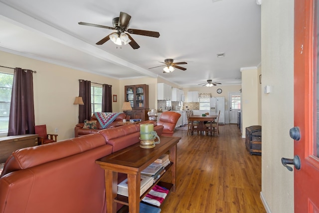 429 W 4th St, Flatonia, TX 78941 - living room with a ceiling fan, healthy amount of natural light, and wood finished floors