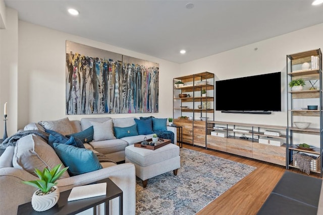 4361 S Congress Ave Unit 435, Austin, TX 78745 - living room featuring wood finished floors and recessed lighting
