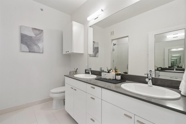4361 S Congress Ave Unit 435, Austin, TX 78745 - full bathroom with a shower stall, double vanity, and tile patterned floors