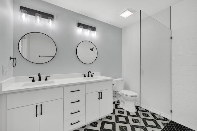 5063 Cedarside, San Marcos, TX 78666 - full bath featuring double vanity, tiled shower, and tile patterned floors
