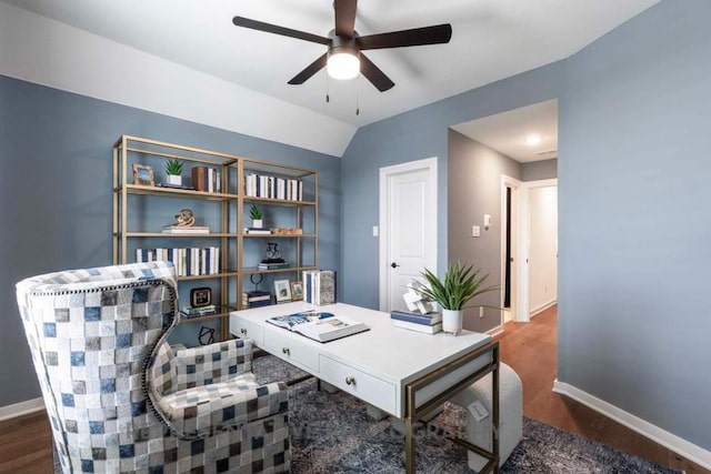 1401 Snowdrop Dr, Georgetown, TX 78628 - office area featuring a ceiling fan and wood finished floors