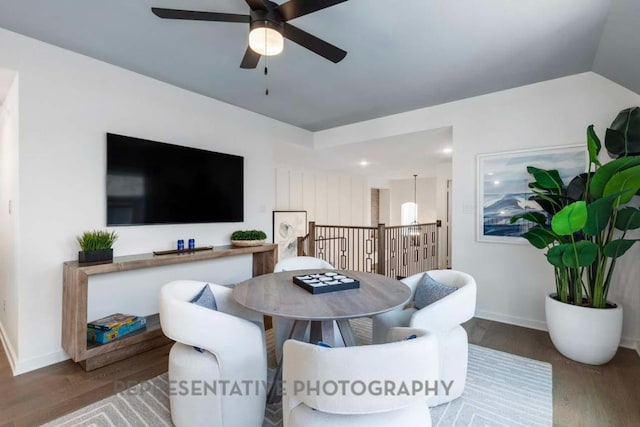 1401 Snowdrop Dr, Georgetown, TX 78628 - dining room featuring wood finished floors and a ceiling fan