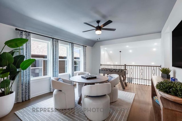 1401 Snowdrop Dr, Georgetown, TX 78628 - dining room featuring a ceiling fan and wood finished floors