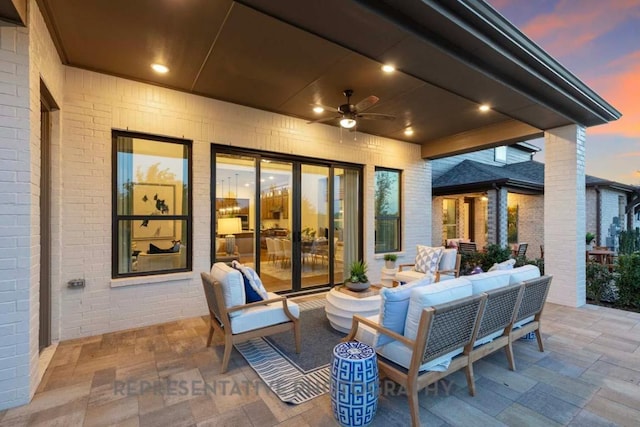 1401 Snowdrop Dr, Georgetown, TX 78628 - view of patio / terrace featuring an outdoor living space and a ceiling fan