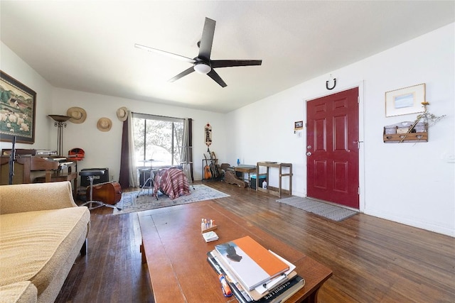 936 Cheatham St, San Marcos, TX 78666 - living room featuring wood finished floors and ceiling fan