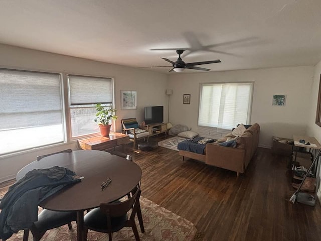 936 Cheatham St, San Marcos, TX 78666 - living room featuring wood finished floors and ceiling fan